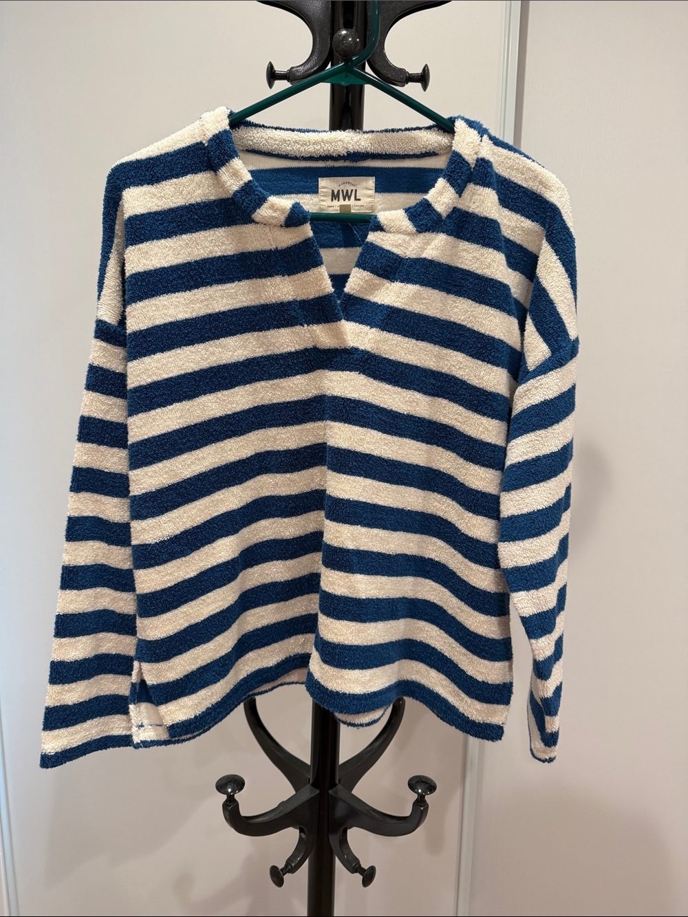 Madewell Blue and Cream Striped Knit Pullover